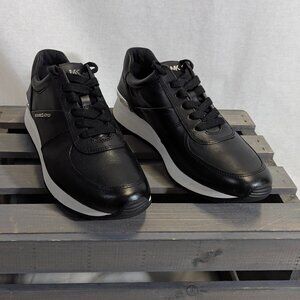 NWOB Michael Kors Black Leather Tennis Shoes With Silver Accents Size 7.5M